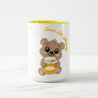 Sweet Like Honey Cute Kawaii Bear holding Honey Ja Two-Tone Coffee Mug
