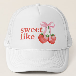 Sweet Like Strawberries Pink Red Watercolor Trucker Hat