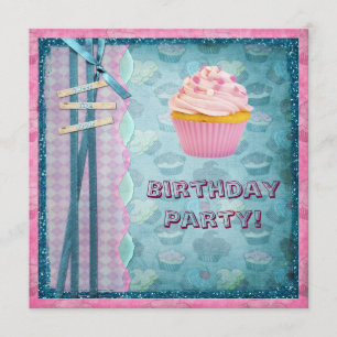 Sweet Like Sugar Cupcakes Glitter Party Invites