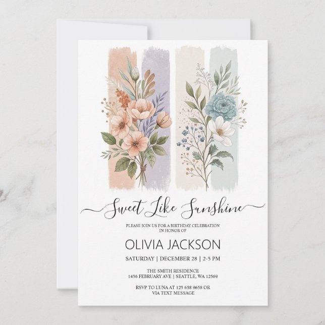 Sweet Like Sunshine Watercolor Birthday Invitation (Front)