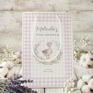 Sweet Lilac Gingham Baby Goose Baby Shower LPM26 Medium Gift Bag
