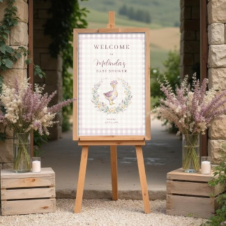 Sweet Lilac Gingham Baby Goose Welcome Sign LPM26