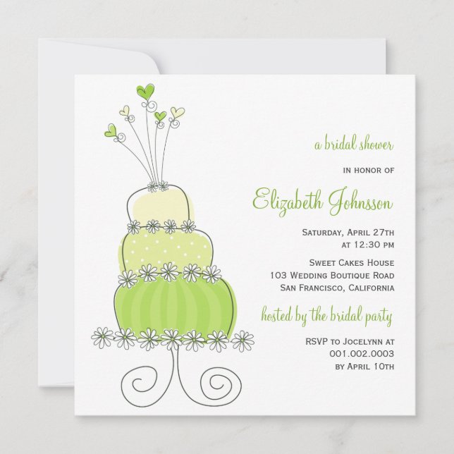 Sweet Lime Wedding Cake Chic Bridal Shower Invite (Front)