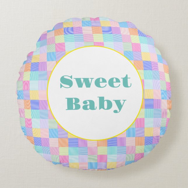 Sweet Line Squares Round Cushion (Front)