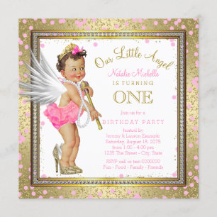 Sweet Little Angel Girls 1st Birthday Party Invitation