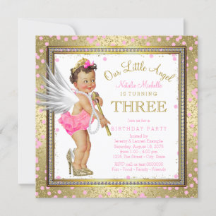 Sweet Little Angel Girls 3rd Birthday Party Invitation