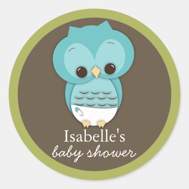 Sweet Little Baby Boy Owl Favour Sticker (Front)