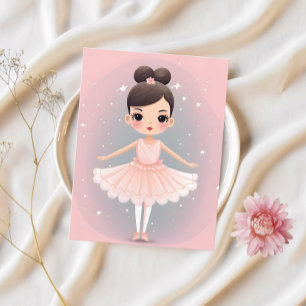 Sweet Little Ballerina – Pink Tutu & Brown Hair Holiday Postcard