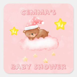 Sweet Little Bear Girl Baby Shower Square Sticker