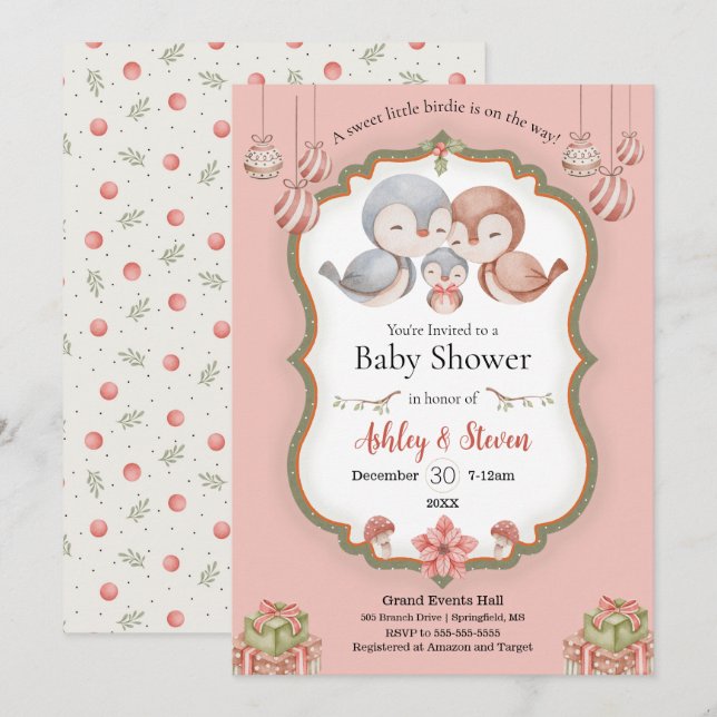Sweet little birdie baby shower invitation (Front/Back)
