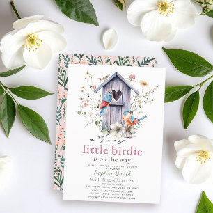 Sweet Little Birdie Birdhouse Girl Baby Shower Invitation
