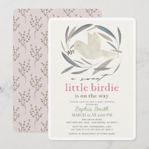 Sweet Little Birdie White Dove Olive Baby Shower Invitation