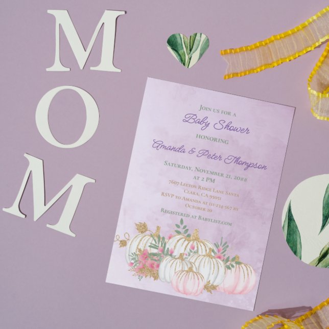 Sweet Little Blash Pink Pumpkin Digital Lavander Invitation (Creator Uploaded)