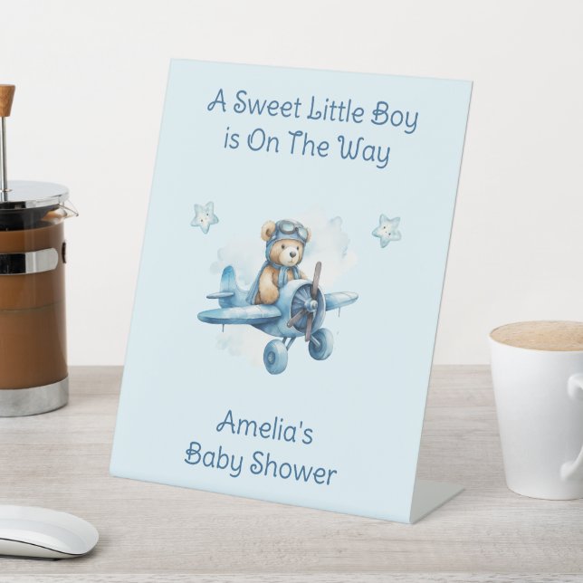 Sweet Little Boy on the Way Baby Shower Pedestal Sign (In SItu)
