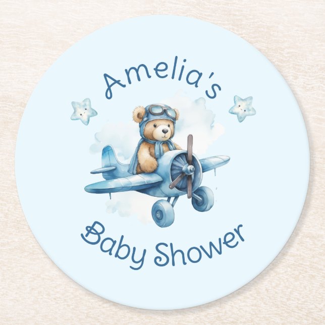 Sweet Little Boy on the Way Baby Shower Round Paper Coaster (Front)