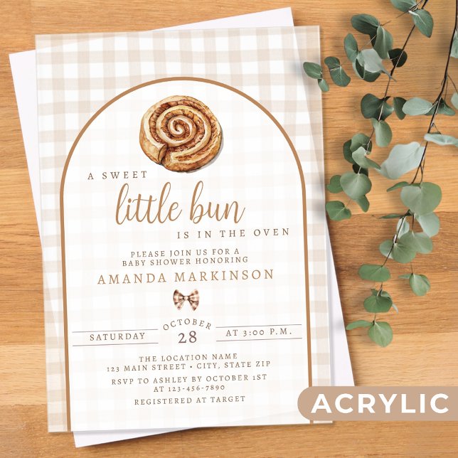 Sweet Little Bun in the Oven Neutral Baby Shower  Acrylic Invitations (Creator Uploaded)