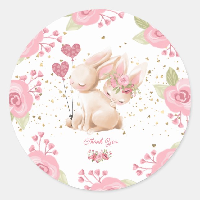 Sweet Little Bunny Baby Girl Shower Classic Round Sticker (Front)