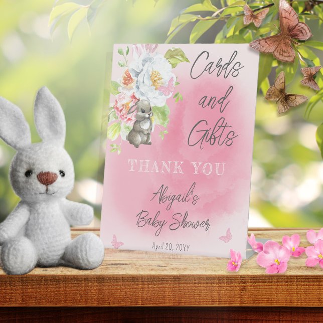 Sweet Little Bunny Baby Shower Cards and Gifts Pedestal Sign (Creator Uploaded)