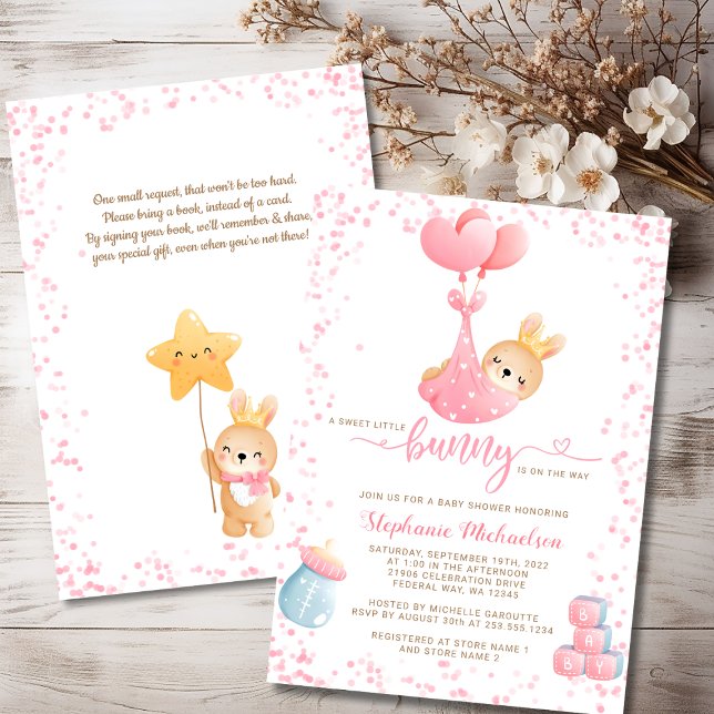 Sweet Little Bunny Girl Book Request Baby Shower  Invitation (Sweet Little Bunny Girl Book Request Baby Shower Invitation)