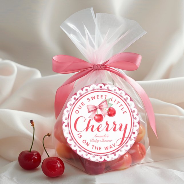 Sweet Little Cherry Baby Shower Favour Sticker (Favor Sticker)