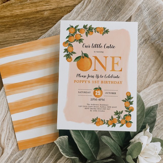 Sweet Little Cutie Orange Citrus 1st Birthday Invitation (Creator Uploaded)