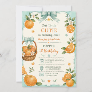 Sweet Little Cutie Orange Citrus 1st Birthday Invitation