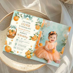 Sweet Little Cutie Orange Citrus Birthday Photo Invitation