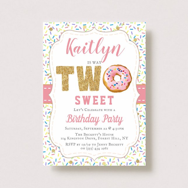 Sweet Little Doughnut Girls 2nd Birthday Invitatio Invitation (Creator Uploaded)