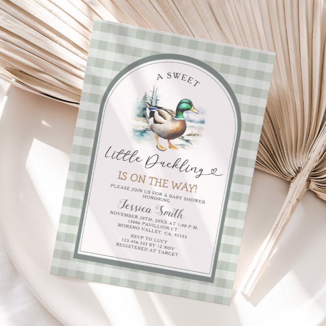 Sweet Little Duckling Mallard Gingham Baby Shower Invitation (Creator Uploaded)