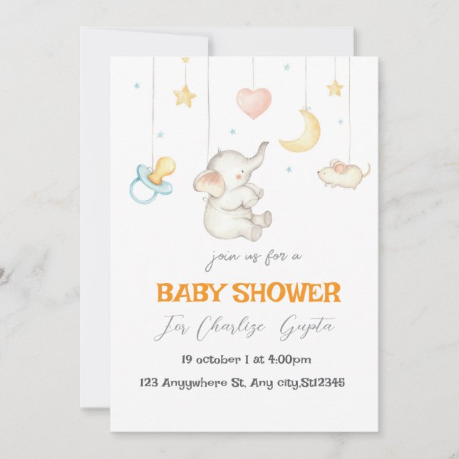 Sweet Little Elephant Baby Shower Invitation (Front)