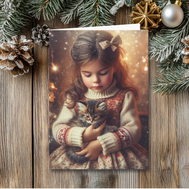Sweet Little Girl and Kitten Christmas Card (Creator Uploaded)