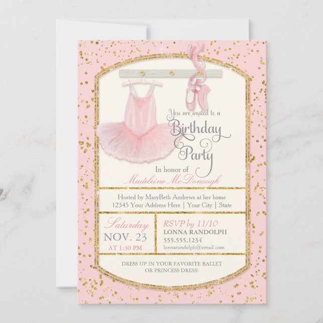 Sweet Little Girl Ballerina Ballet Birthday Party Invitation (Front)