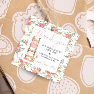 Sweet Little Girl Boho Baby Shower Square Favour Tags