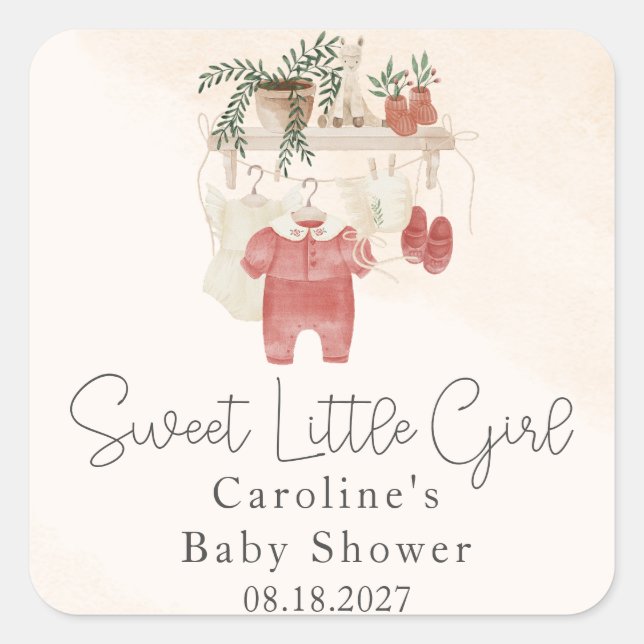 Sweet Little Girl Boho Clothes Baby Shower Square Sticker (Front)