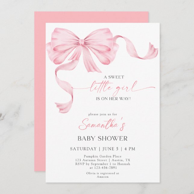 Sweet Little Girl Bow Coquette Border Baby Shower Invitation (Front/Back)