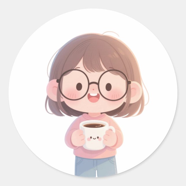 👧 Sweet Little Girl Classic Round Sticker (Front)