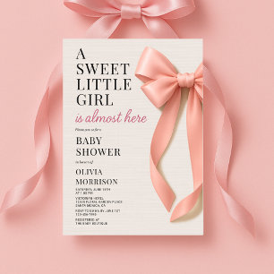 Sweet Little Girl is Almost Here Bow Baby Shower Invitation