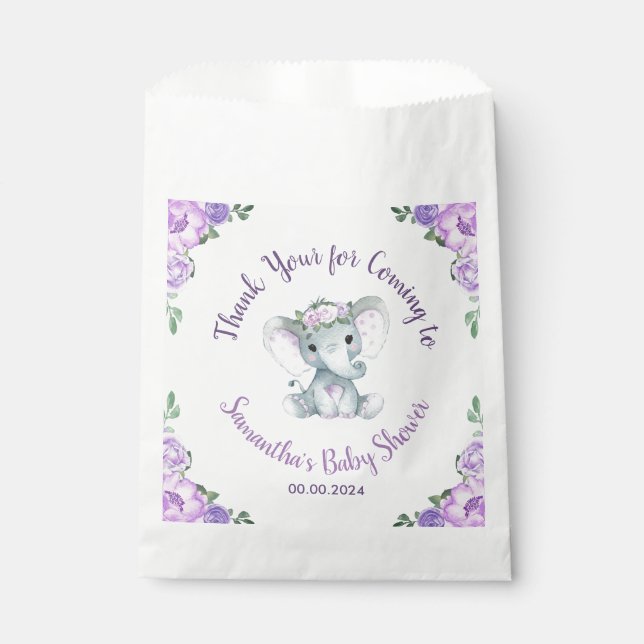 Sweet Little Girl on her way Elephant Purple Cups Favour Bags (Front)