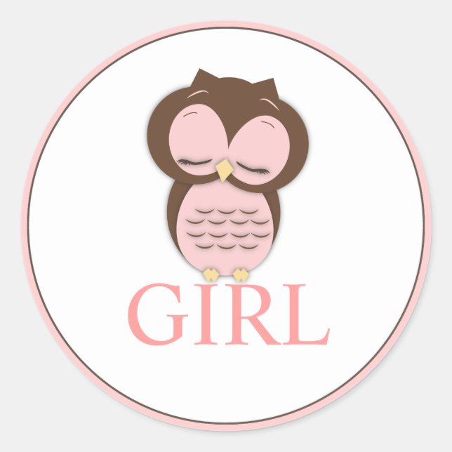 Sweet Little Girl Owl Gender Reveal Team GIRL Classic Round Sticker (Front)