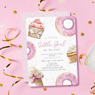 Sweet Little Girl Pink Cupcake & Doughnut Baby Sho Invitation