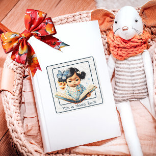 Sweet Little Girl Reading A Story Bookplate Square Sticker