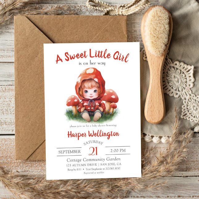 Sweet Little Girl Red Mushroom Baby Shower Invitation (Sweet Little Girl Red Mushroom Baby Shower Invitation)