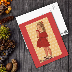 Sweet Little Girl With Apple Postcard