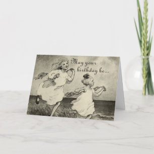 Sweet Little Girls Beach Ocean Happy Birthday Card