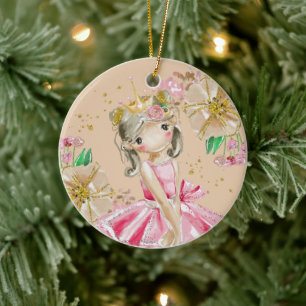 Sweet Little Gold Glitter Blush Ballerina Christma Ceramic Tree Decoration
