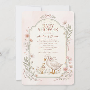 Sweet Little Goose Floral Girl Baby Shower Invitation