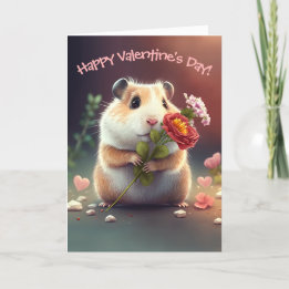 Sweet Little Hamster with Flowers Valentine's Day Holiday Card