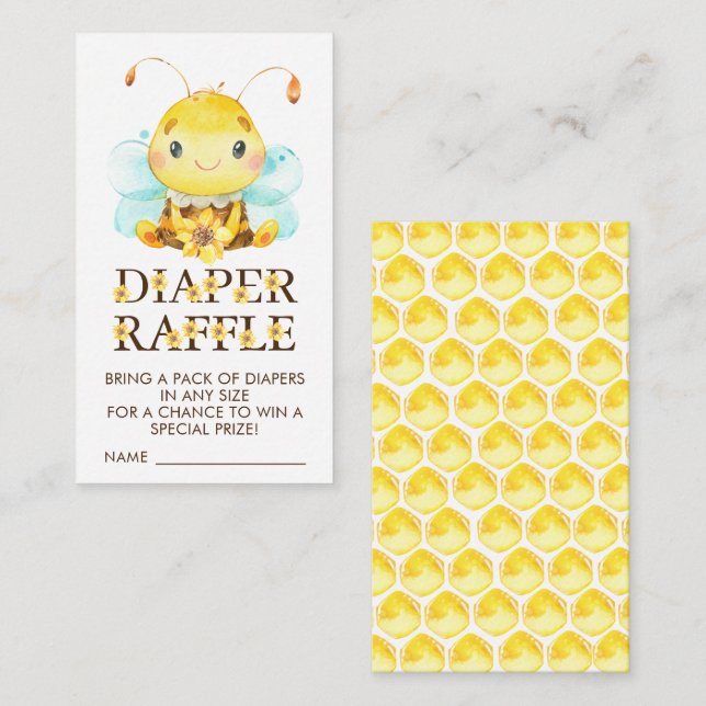 Sweet Little Honey Bee Baby Diaper Raffle Ticket  Enclosure Card (Front/Back)