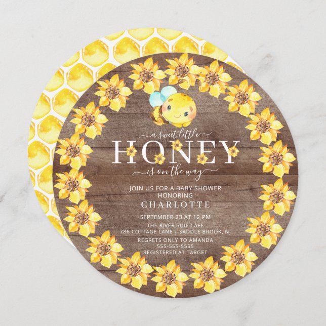 Sweet Little Honey Bee Baby Shower Invitation (Front/Back)