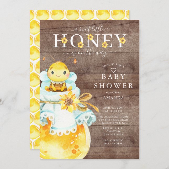 Sweet Little Honey Bee Baby Shower Invitation (Front/Back)